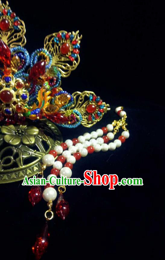 Handmade Chinese Bride Gems Hair Crown Hairpins Traditional Hanfu Hair Accessories Ancient Qing Dynasty Court Hair Clip for Women