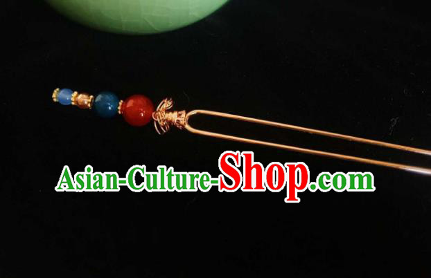 Handmade Chinese Agate Hairpins Traditional Hanfu Hair Accessories Ancient Qing Dynasty Court Hair Clip for Women