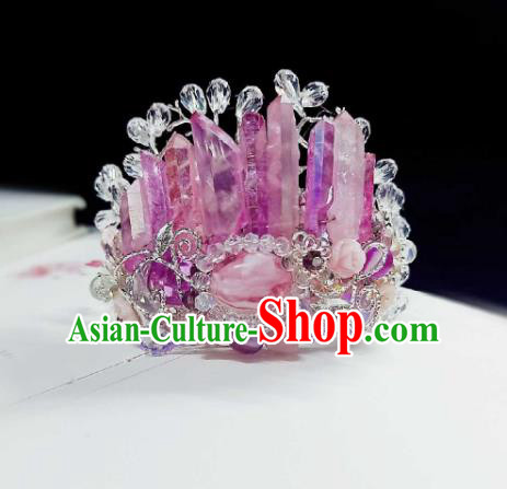 Handmade Chinese Purple Crystal Hair Crown Hairpins Traditional Hanfu Hair Accessories Ancient Court Hair Clip for Women