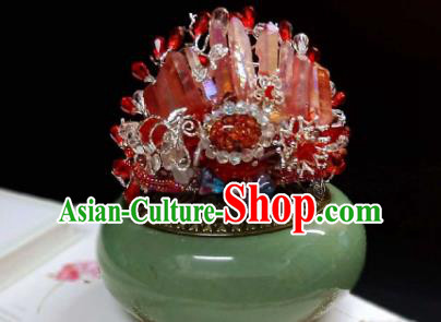 Handmade Chinese Red Crystal Hair Crown Hairpins Traditional Hanfu Hair Accessories Ancient Court Hair Clip for Women