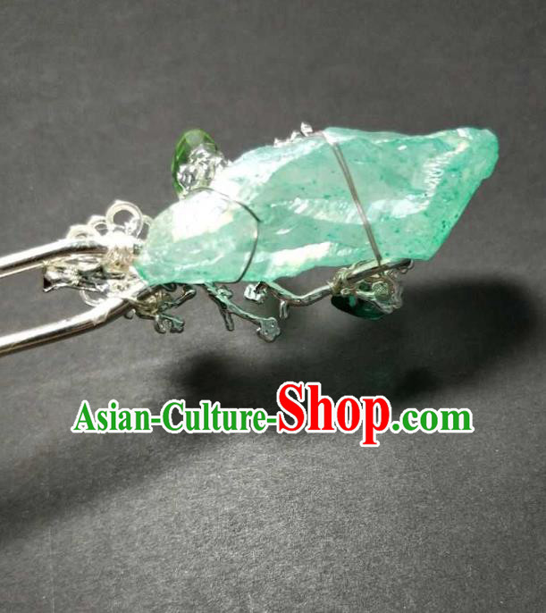 Handmade Chinese Green Glass Hairpins Traditional Hanfu Hair Accessories Ancient Court Hair Clip for Women