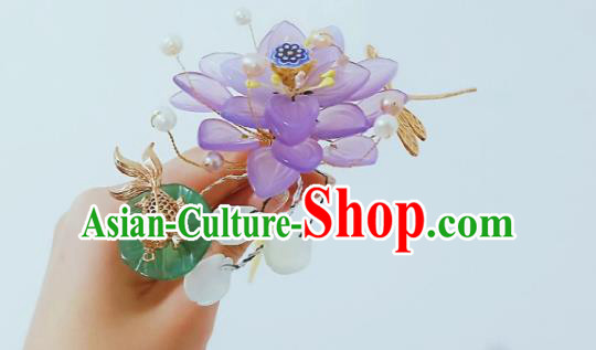 Handmade Chinese Purple Lotus Goldfish Hairpins Traditional Hanfu Hair Accessories Ancient Court Hair Clip for Women