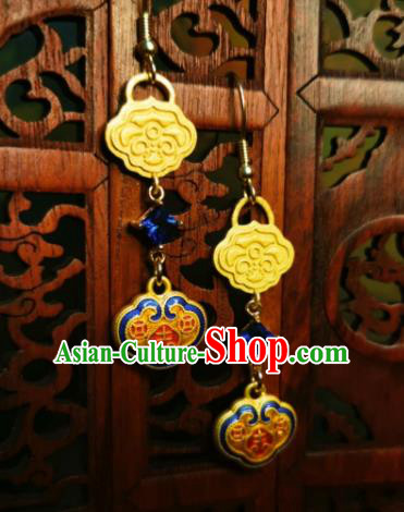 Chinese Handmade Qing Dynasty Longevity Lock Earrings Traditional Hanfu Ear Jewelry Accessories Classical Court Eardrop for Women