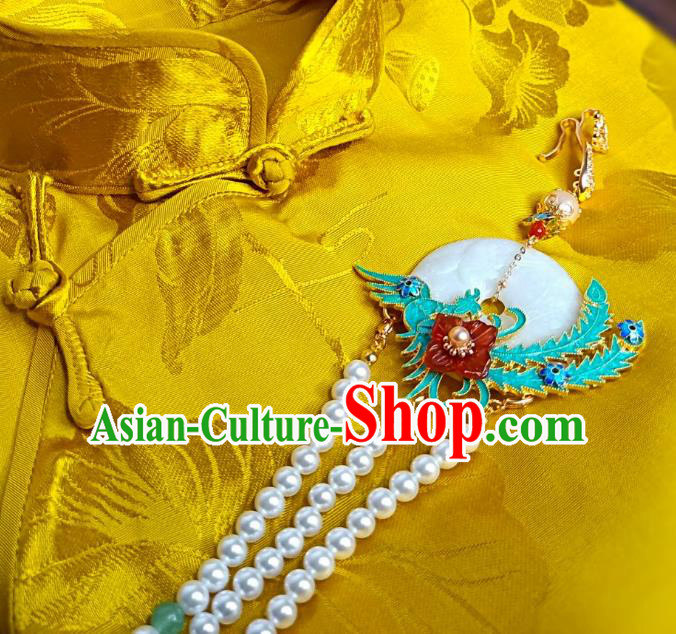 Chinese Classical Shell Brooch Traditional Hanfu Accessories Handmade Cheongsam Cloisonne Phoenix Breastpin Tassel Pendant for Women