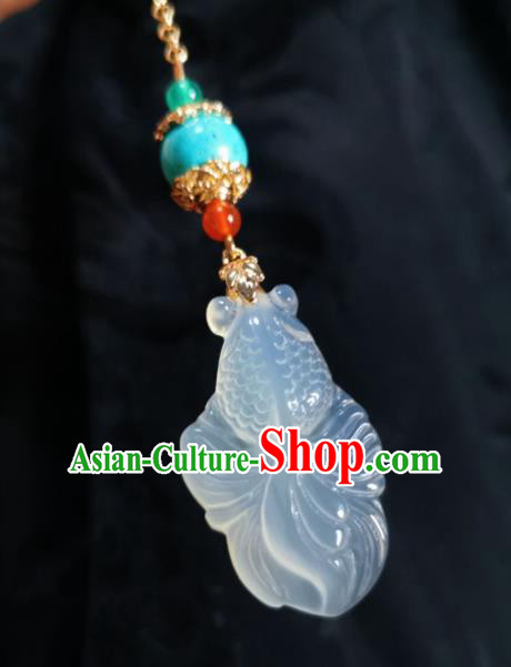 Chinese Classical Albite Goldfish Brooch Traditional Hanfu Accessories Handmade Cheongsam Breastpin Tassel Pendant for Women