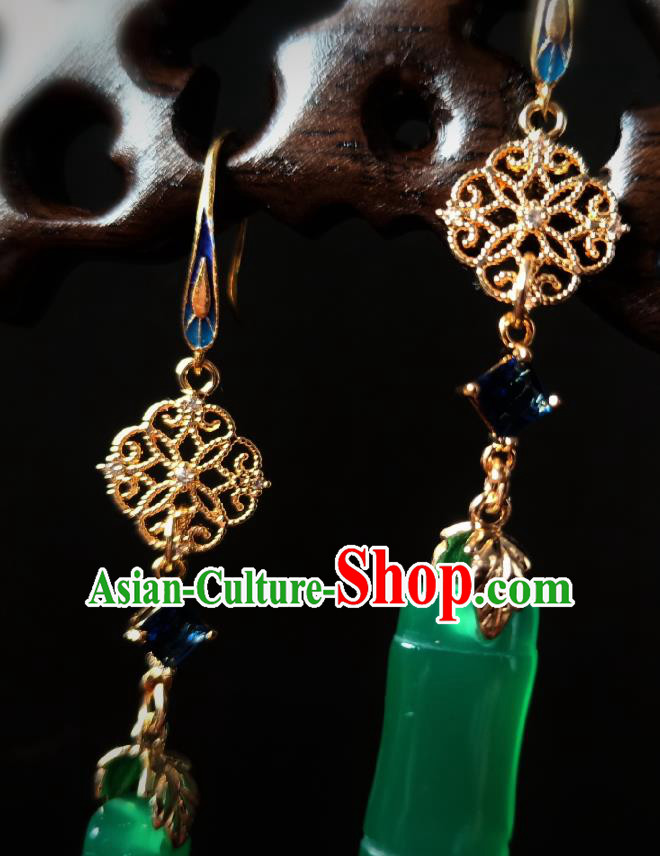 Chinese Handmade Court Jade Bamboo Earrings Traditional Hanfu Ear Jewelry Accessories Classical Eardrop for Women