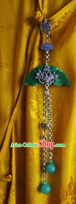 Chinese Classical Silver Bat Brooch Traditional Hanfu Cheongsam Accessories Handmade Jade Tassel Breastpin Pendant for Women
