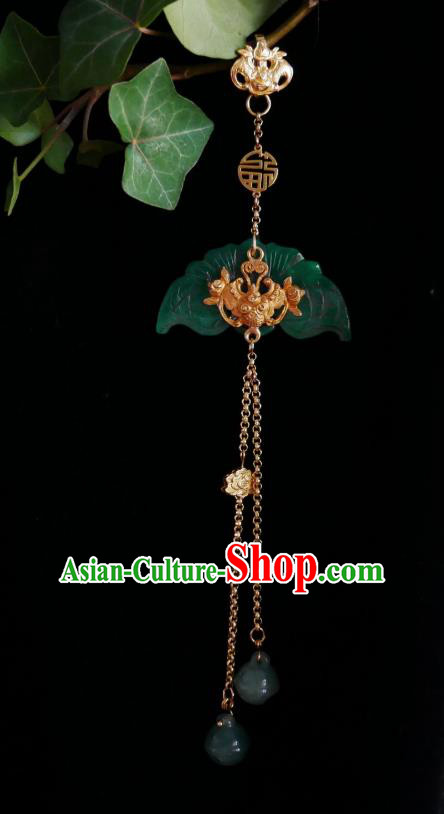 Chinese Classical Golden Bat Brooch Traditional Hanfu Cheongsam Accessories Handmade Jade Tassel Breastpin Pendant for Women