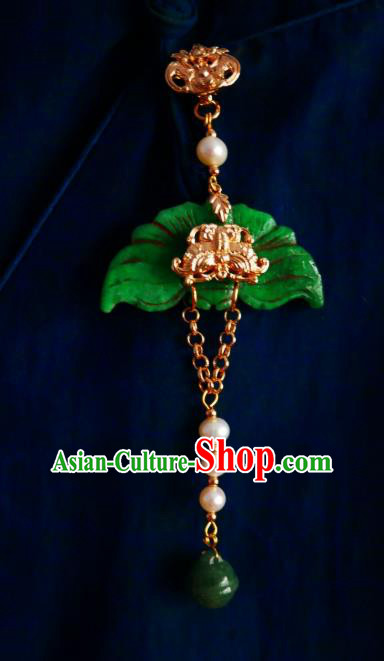 Chinese Classical Golden Butterfly Brooch Traditional Hanfu Cheongsam Accessories Handmade Jade Breastpin Pendant for Women