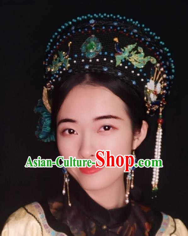 Handmade Chinese Qing Dynasty Queen Hat Hairpins Traditional Hanfu Hair Accessories Ancient Imperial Consort Head Wear for Women