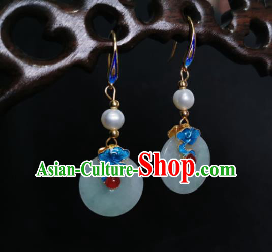 Chinese Handmade Cloisonne Cloud Earrings Traditional Hanfu Ear Jewelry Accessories Classical Jade Ring Eardrop for Women