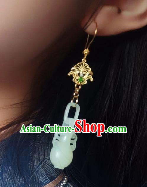 Chinese Handmade White Jade Vase Earrings Traditional Hanfu Ear Jewelry Accessories Classical Eardrop for Women