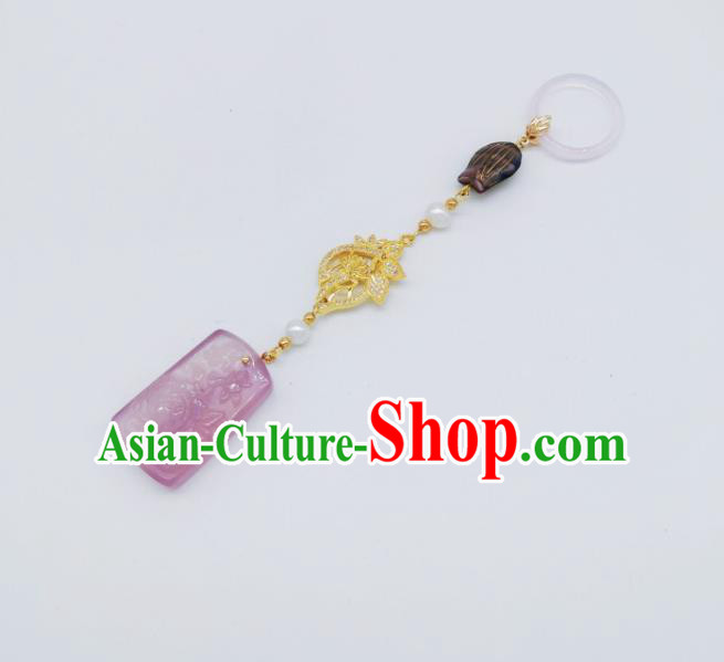 Chinese Classical Pink Chalcedony Brooch Traditional Hanfu Accessories Handmade Cheongsam Breastpin Pendant for Women