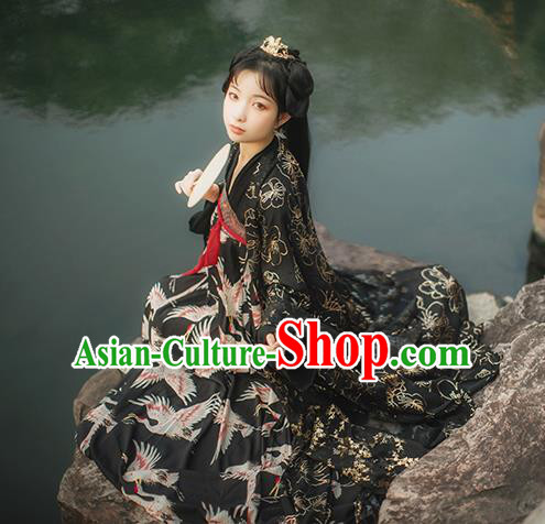 Chinese Tang Dynasty Black Chiffon Cloak Blouse and Dress Traditional Hanfu Garment Ancient Royal Princess Historical Costumes Full Set