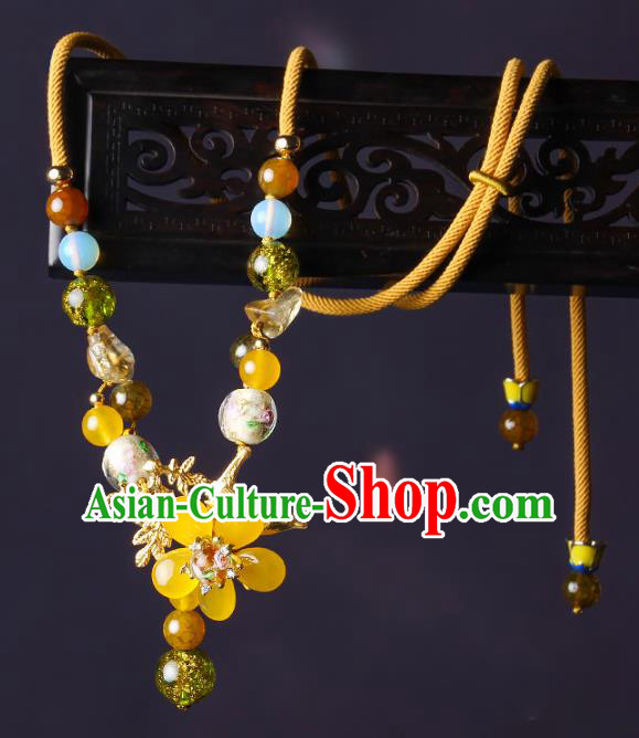 Chinese Handmade National Yellow Flower Necklet Decoration Traditional Necklace Accessories Sweater Chain for Women