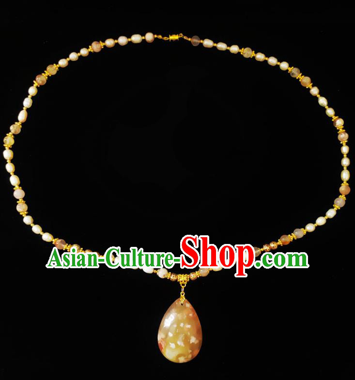 Chinese Handmade Stone Necklace Traditional Hanfu Jewelry Accessories Pearls Necklet for Women