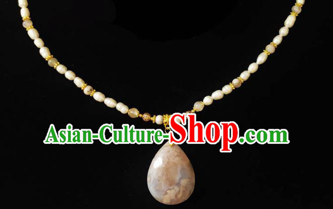 Chinese Handmade Pink Stone Necklace Traditional Hanfu Jewelry Accessories Beads Necklet for Women