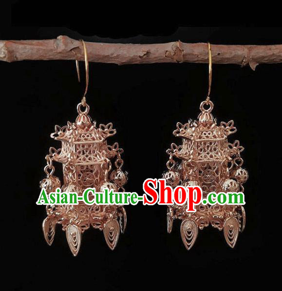 Chinese Handmade Court Champagne Earrings Traditional Hanfu Ear Jewelry Accessories Classical Qing Dynasty Palace Eardrop for Women