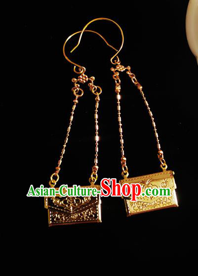 Chinese Handmade Court Earrings Traditional Hanfu Ear Jewelry Accessories Classical Qing Dynasty Golden Envelope Eardrop for Women