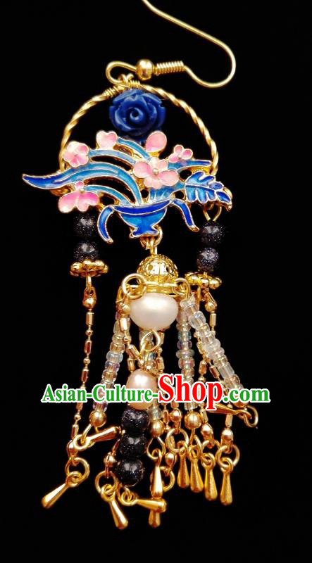 Chinese Handmade Palace Cloisonne Earrings Traditional Hanfu Ear Jewelry Accessories Classical Qing Dynasty Basket Eardrop for Women
