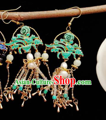 Chinese Handmade Earrings Traditional Hanfu Ear Jewelry Accessories Classical Qing Dynasty Green Basket Eardrop for Women