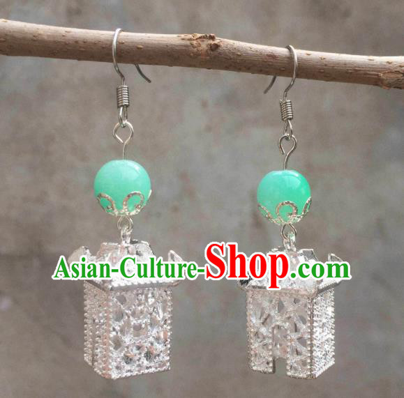 Chinese Handmade Argent Pavilion Earrings Traditional Hanfu Ear Jewelry Accessories Classical Eardrop for Women