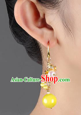 Traditional Chinese Yellow Opal Ear Accessories Handmade Eardrop National Cheongsam Fishtail Earrings for Women