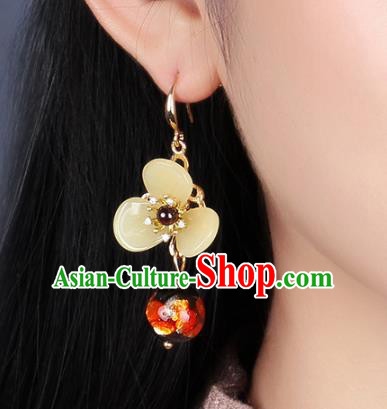 Traditional Chinese Yellow Flower Ear Accessories Handmade Eardrop National Cheongsam Garnet Earrings for Women