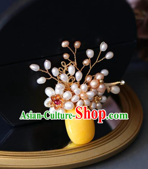 Top Grade Classical Yellow Stone Brooch Accessories Handmade Cheongsam Pearls Breastpin for Women