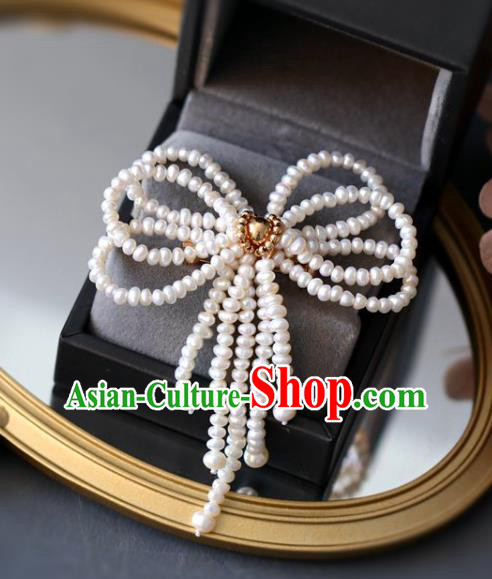 Top Grade Classical Pearls Butterfly Brooch Accessories Handmade Cheongsam Bowknot Breastpin for Women