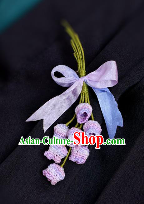 Top Grade Classical Purple Wool Knitting Convallaria Brooch Accessories Handmade Cheongsam Breastpin for Women