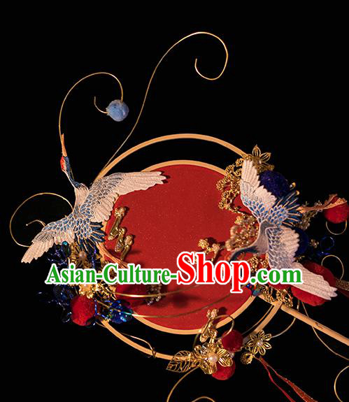 Top Grade Chinese Classical Wedding Fan Accessories Handmade Ancient Bride Embroidered Round Fans for