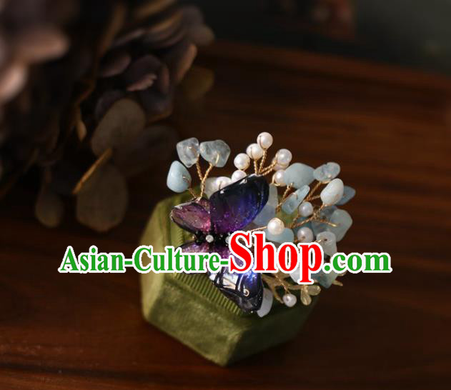 Handmade Retro Wedding Hair Claw Top Grade Hair Accessories Hair Stick Amethyst Butterfly Hair Pin for Women