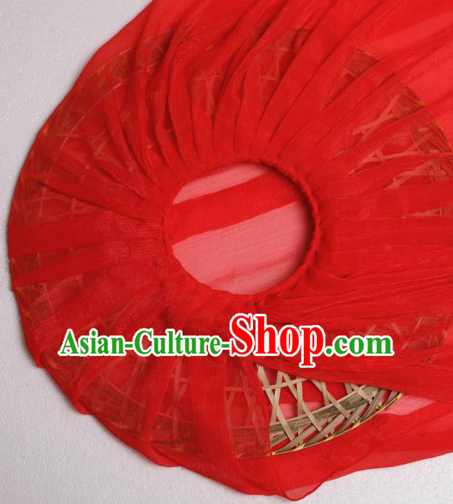 Chinese Traditional Ancient Female Swordsman Headwear Handmade Hanfu Red Chiffon Bamboo Hat for Chivalrous Women