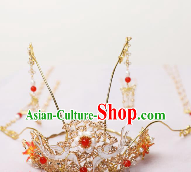 Chinese Traditional Ancient Bride Wedding Hair Crown Hanfu Hairpins Hair Accessories Headwear for Women