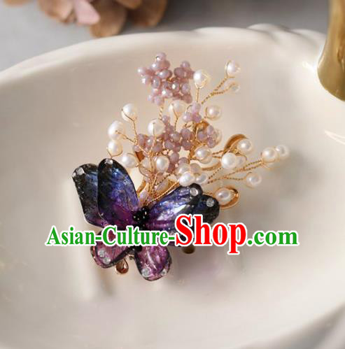Top Grade Classical Purple Butterfly Brooch Accessories Handmade Sweater Beads Breastpin Ornaments for Women