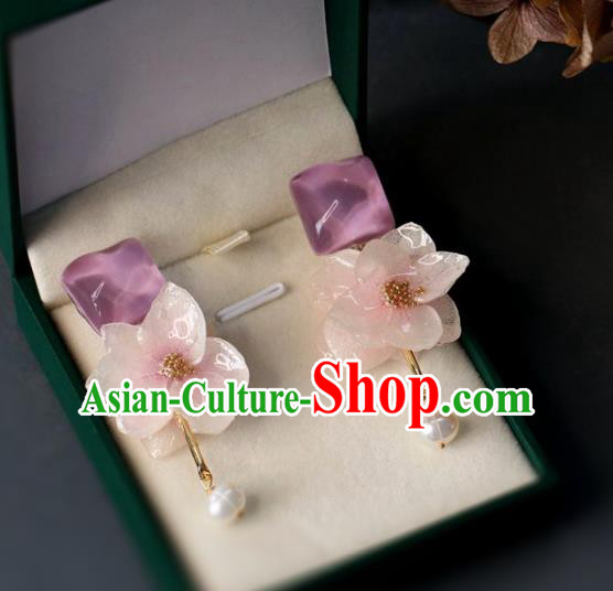Princess Handmade Pink Lotus Earrings Classical Eardrop Fashion Jewelry Accessories for Women