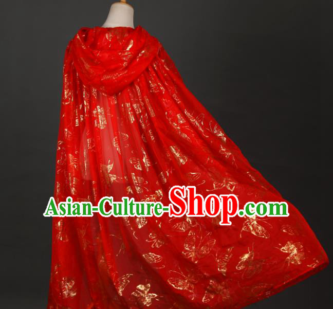 Traditional Chinese Cosplay Hanfu Red Cloak Ancient Princess Printing Butterfly Cape Costume for Women