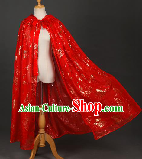Traditional Chinese Cosplay Hanfu Red Cloak Ancient Princess Printing Butterfly Cape Costume for Women