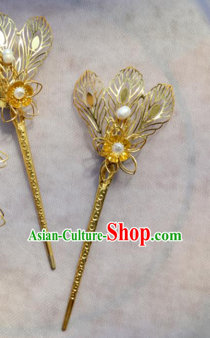 Chinese Traditional Ancient Princess Golden Hairpin Hair Clip Hanfu Hair Accessories Headwear for Women