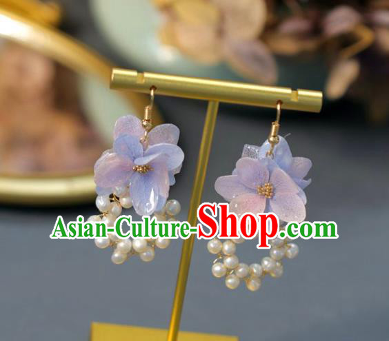Princess Handmade Blue Flower Earrings Classical Pearl Eardrop Fashion Jewelry Accessories for Women