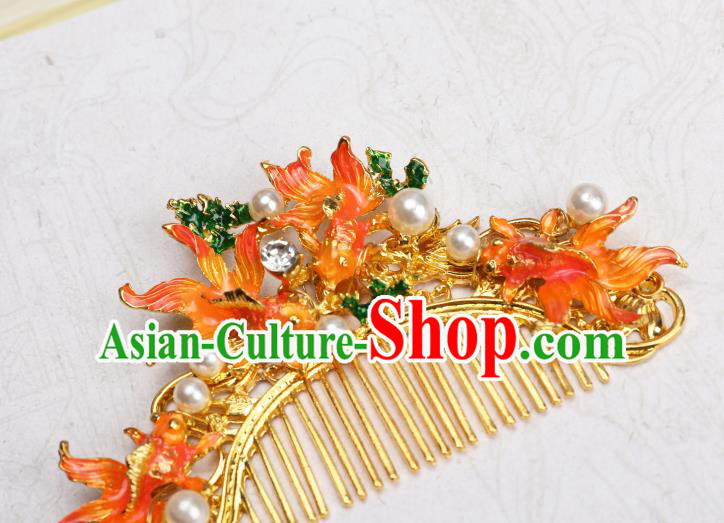 Chinese Traditional Ancient Princess Golden Hair Comb Hanfu Hair Accessories Headwear Hairpin for Women