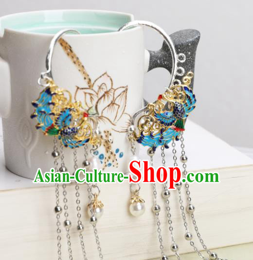 Chinese Handmade Cloisonne Phoenix Ear Accessories Decoration Traditional Hanfu Tassel Earrings for Women