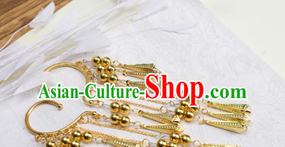 Chinese Handmade Golden Ear Accessories Decoration Traditional Hanfu Tassel Earrings for Women