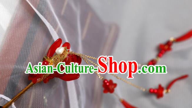 Chinese Traditional Ancient Princess Red Spider Lily Tassel Hair Clip Hanfu Hair Accessories Headwear Hairpin for Women