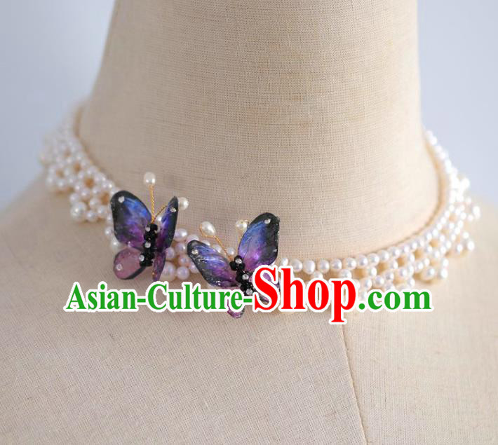 Baroque Handmade Purple Butterfly Necklace Jewelry Accessories European Novel Design Necklet for Women