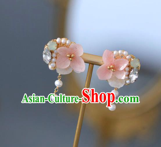 Princess Handmade Pink Flower Earrings Classical Crystal Eardrop Fashion Jewelry Accessories for Women