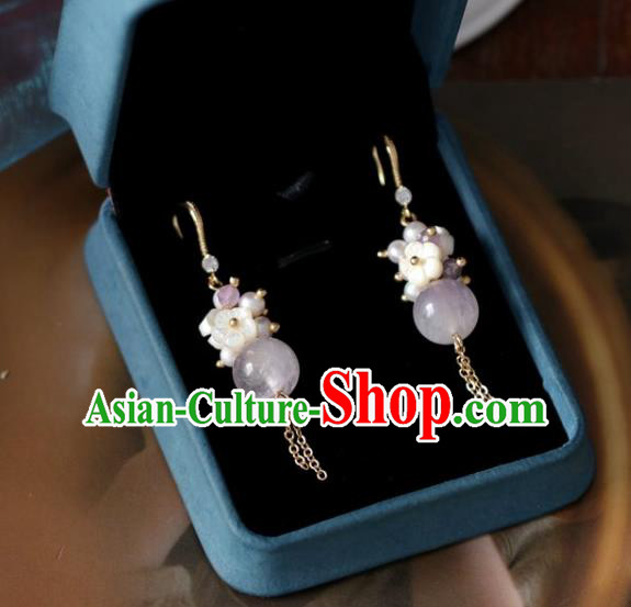 Princess Handmade Amethyst Earrings Classical Shell Plum Eardrop Fashion Jewelry Accessories for Women