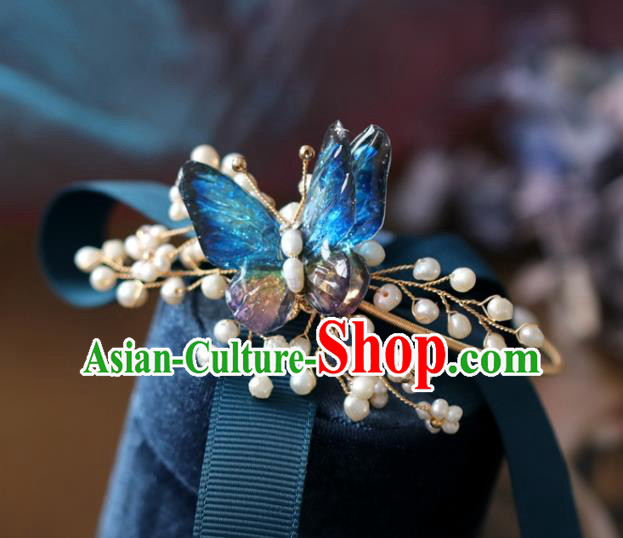 Baroque Handmade Pearls Jewelry Accessories European Novel Design Blue Butterfly Bracelet for Women