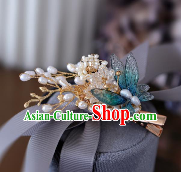 Handmade Retro Green Butterfly Flowers Hair Claw Top Grade Hair Accessories Hair Stick Pearls Hair Pin for Women
